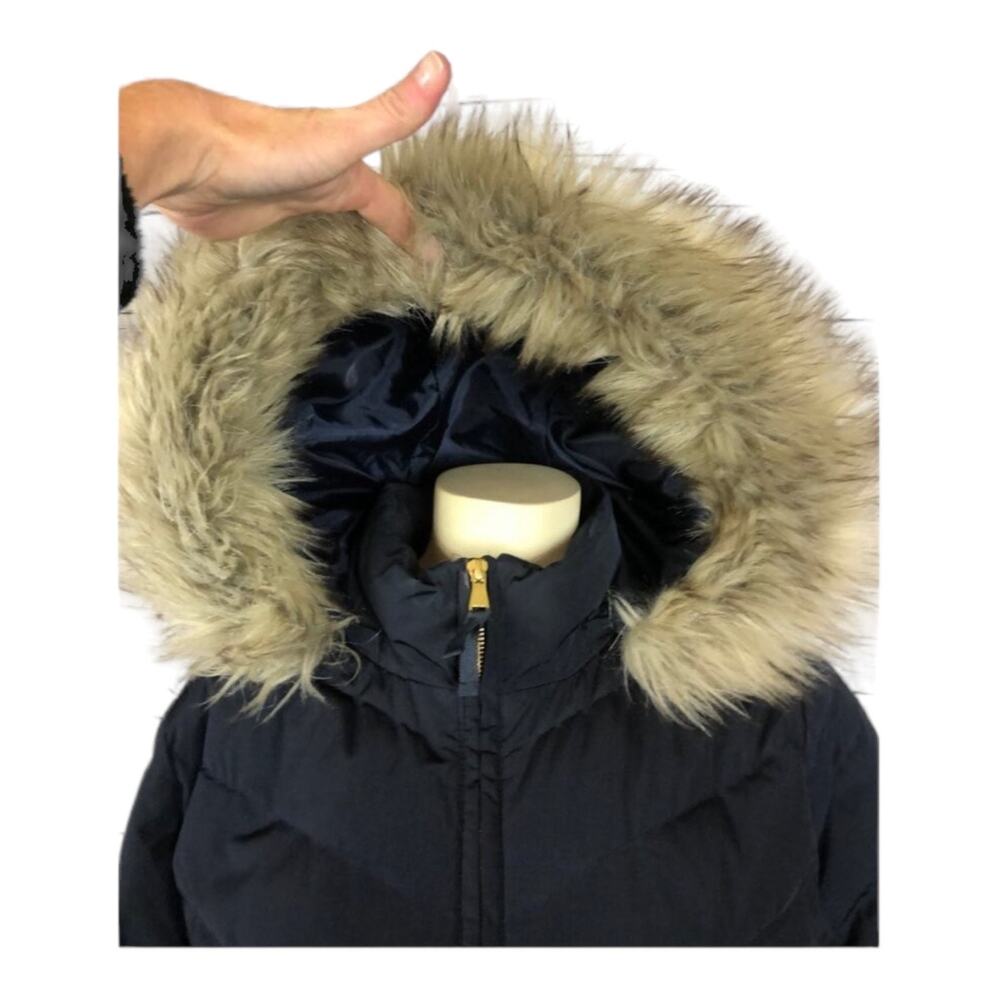 TALBOTS Down Puffer Coat in navy with fur trimmed hood size medium - Picture 10 of 12